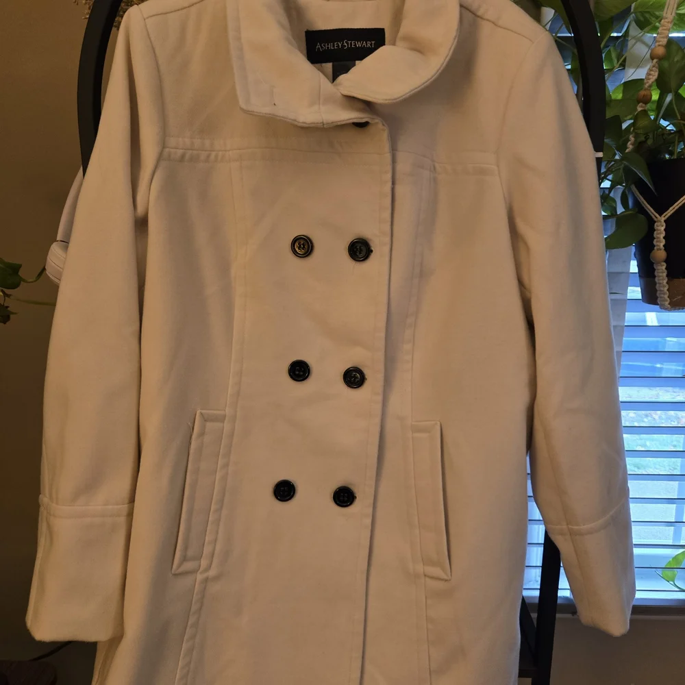 Womens Cream Pea Coat Ashley Stewart Coat Size 14/16 Casual Dress Classic Soft - Picture 9 of 13